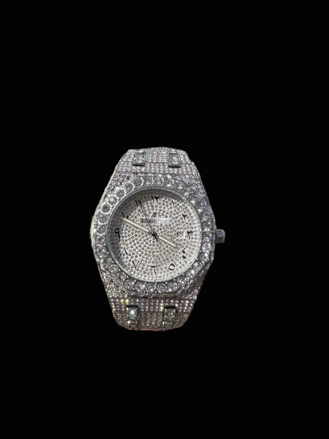 All Silver Audemars Piguet Iced Out Watch With Box